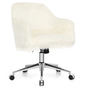 Costway Faux Fur Swivel Office Chair Adjustable Task Chair Fluffy Vanity Chair - Picture 1 of 12