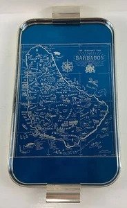 Vintage 1961 Blue Barbados Map Tray Woodmet England Bruce Moulder - Picture 1 of 5