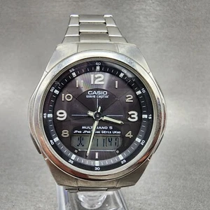 Casio Wave Ceptor Watch Men 41mm Black Dial Steel Analog Digital Solar Runs - Picture 1 of 11