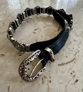 Brighten Black Small Leather Belt 39508 Silver-Colored Hardware Women's 1995 - Picture 1 of 8