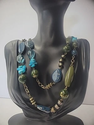 Collar Vintage Premier Designs Azul Tono Dorado Verde Joyería Disfraz Foto 1 de 4