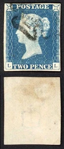 1840 2d Stahl blau (LL) Platte 1 feine vier Ränder Katze 1900 Pfund - Bild 1 von 1