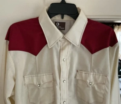 Camisa Western Vintage JCPenny Cowboy Yoke Rancher Creme Vinho Masculina 17 37  - Imagem 1 de 4