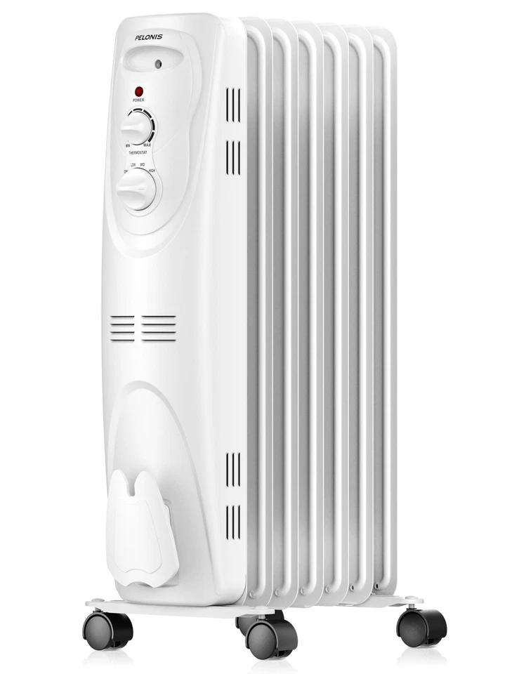 PELONIS PHO15A2AGW Basic Electric Oil Filled Radiator 1500W Portable Full R...
