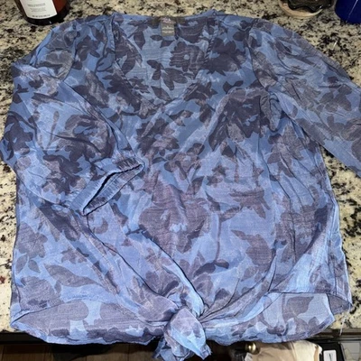 Olivia & Martin Top Women Small Tie Front V Neck Blouse NN942 Boho - Image 1 of 3