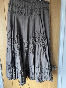 Women’s Brown Boho Skirt UK14 Midi Maxi Ruffle Layered Zip Petticoat Hippie VGC - Picture 1 of 12