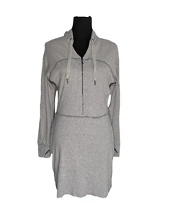 Athleta Gray Ribbed Hooded Dress Pockets Zippers Sporty Athleisure Medium - Picture 1 of 12