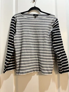 J CREW Boat Neck Long Sleeve Gray/white Nautical Blue/white Stripe Sleeves XL - Picture 1 of 5