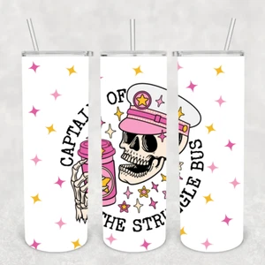 Vaso delgado Struggle Bus Captain 20 OZ con tapa y pajita aislada - Imagen 1 de 1