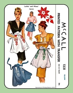 APRON Embroidered SCALLOPED Edge One Size McCall 1231 VTG 1945 Sewing Pattern - Picture 1 of 6