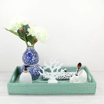 NEW Tight Woven Rectangle Rattan Tray for Luxury Homes- Extra Large, Sage Leaf - Image 1 of 4