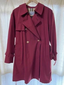 Burberry Coat Red Trench Gold Buttons Women's #EA AHB - Picture 1 of 9