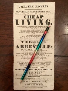 Georgian Playbill Flyer Theatre Royal Beccles 1835 Cheap Living - Picture 1 of 2