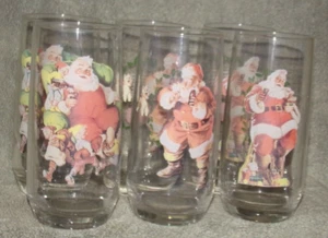 vtg SET OF 6 Haddon Sundblom Art Santa Claus Coca Cola Christmas Tumblers Glass - Picture 1 of 11