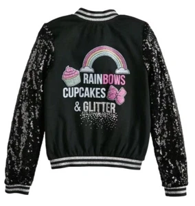 Jojo Siwa Rainbows, Cupcakes & Glitter Sequin Bomber Jacket Black Girls XS S M L - Picture 1 of 3