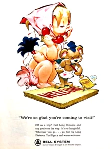BELL SYSTEM FERNTELEFONSERVICE - SÜSSES BABY & TEDDYBÄR - 1963 MAGAZIN ANZEIGE - Bild 1 von 1