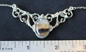 LOVELY Antique/Vintage Silver-Filled Ornate Montana Agate Necklace NOS - Picture 1 of 3