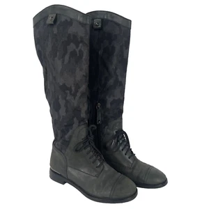 Joan & David Daharlynn Black Leather Gray Camo Canvas Riding Boots Size 5.5 M - Picture 1 of 10