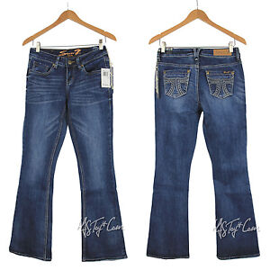 NWT SEVEN 7 Women's Boot Cut Denim Bling Pocket Giza Blue Jeans Pants MSRP $69