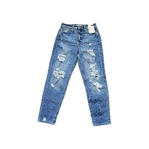Womens Sz 3 SO Denim High Rise Mom Jeans Stretch Med Wash Distressed NWT - Picture 1 of 8