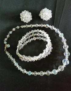 Conjunto de Collar y Pendientes de Colección AB Laguna Vidrio Cristal Cuentas Clip - Imagen 1 de 9