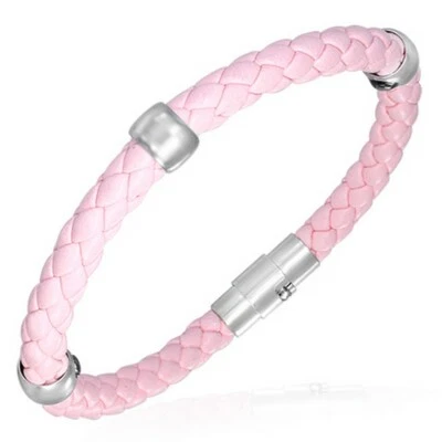 Brazalete Brazalete Unisex Acero Inoxidable Cuero Rosa Tubo Panalizado Foto 1 de 2