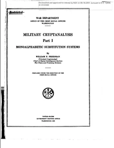 318 Page 1938 MILITARY CRYPTANALYSIS Parts 1-4 Combined Book on Data CD - Picture 1 of 24