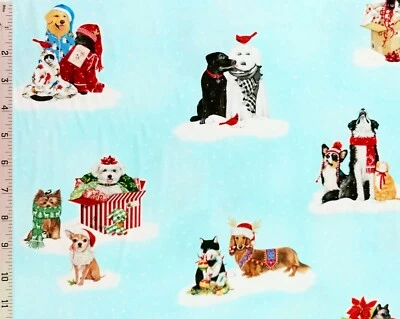 Dogs Cats Presents Holly Jolly Christmas Robert Kaufman Cotton Quilting Fabric - Image 1 of 2