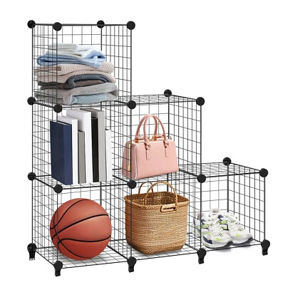 DIY 6 Cube Metal Wire Rack Interlocking Storage Cabinet Organiser Display - Image 1 of 4