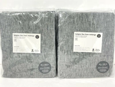 West Elm Linen Curtains BLACKOUT~2 European Flax Melange ~48x108 ~ Slate Gray - Image 1 of 2