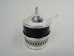 Webster Mustard Pot Georgian Condiment American Cobalt Glass Sterling Silver - Picture 1 of 5