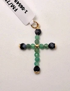 Colgante oro 18k 750 mls. Cruz De Esmeraldas Y Zafiros Redondos. 23 MM. - Imagen 1 de 4