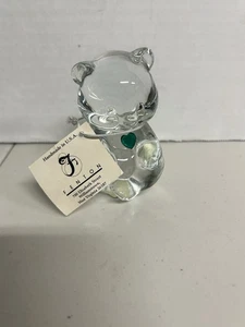 Statuina Orso Vetro Trasparente Fenton Maggio Compleanno Cuore Verde Smeraldo - Foto 1 di 5