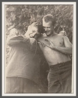 Joke Fun Fight Handsome men crush Affectionate couple loving Hugs photo Gay Int - Image 1 of 3