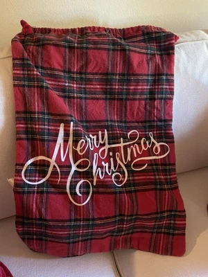 Рождественский подарок сумка очень большой фланелевый красный зеленый шнурок 30 X 20» - Изображение 1 из 3