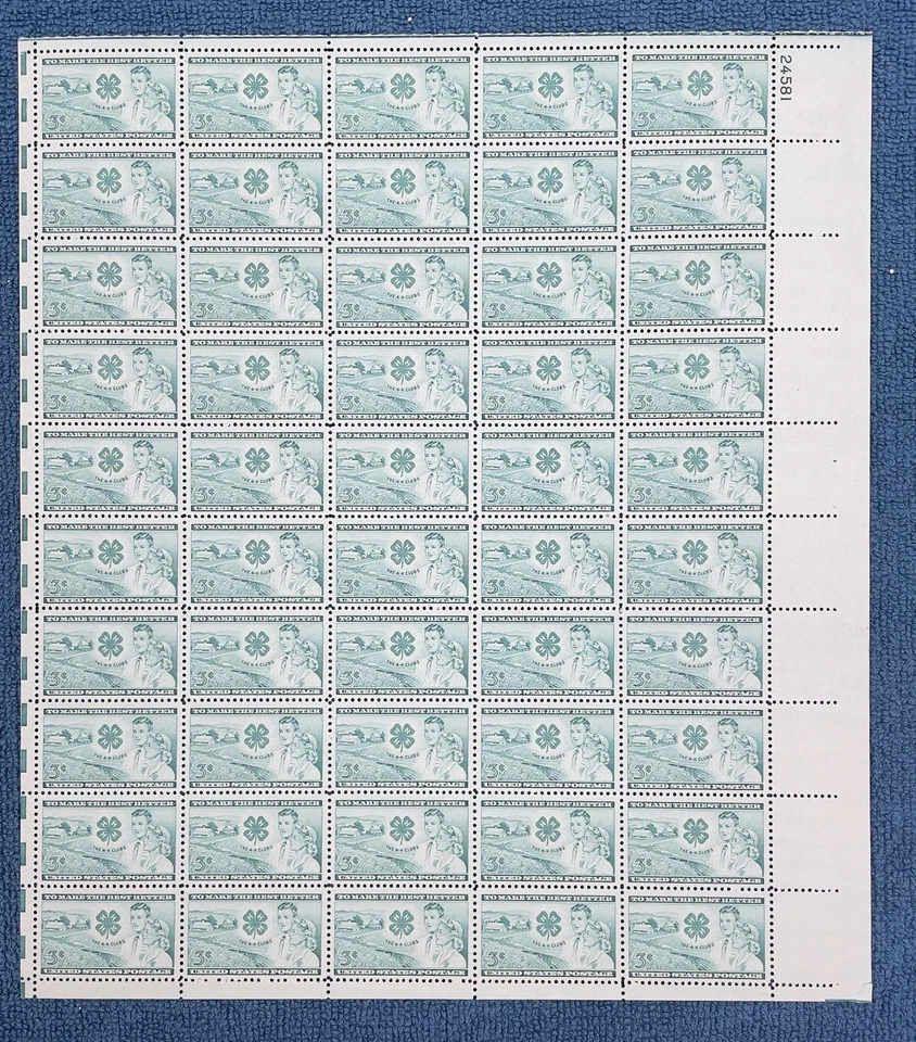Scott #1005, 3c 4-H Clubs, Mint sheet/50, UR #24581, MNH (R14-54) - Image 1 of 1