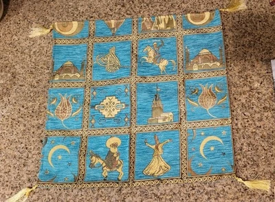 Funda de almohada de chenilla estilo otomano turco de alta calidad 17"x17" verde azulado  Foto 1 de 4