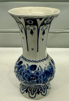 Delft Blue and White Handpainted Vase, 5-3/8”, Floral Design - Image 1 of 4