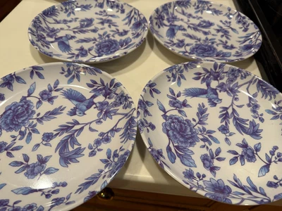 4 Blue & White Pattern Melamine Plates Rachel Ray 8.5"D - Image 1 of 3