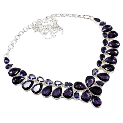 African Amethyst Gemstone Handmade 925 Sterling Silver Jewelry Necklace Size 18" - Image 1 of 4