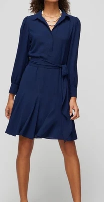 WHBM Godet Dress Officer Blue Long Sleeve NWT 8P - Image 1 of 4