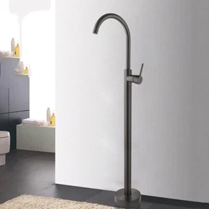 Floor Mount Free Standing Tub Mixer Faucet Tub Filler Hand Shower Tap Brushed Gu - Picture 1 of 12