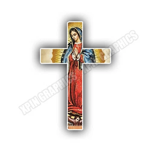 Virgin Mary Virgen De Guadalupe Cross Jesus Christ X2 Vinyl Decal Sticker - Image 1 of 2