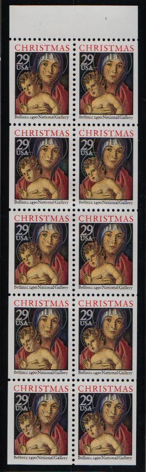 1992 Bellini Madonna & Child Sc 2710a NEVER FOLDED booklet PANE MNH Plate No 1 - Image 1 of 1