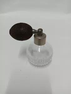 Clear Cut Glass Perfume Atomizer Bottle Vintage Gold Top 3.5 Inch Beauty Vanity - Picture 1 of 6