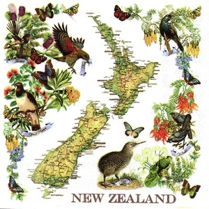 ♫ Papierservietten Neuseeland Tiere. Servietten Neuseeland Tiere - Bild 1 von 1