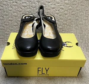 FLY London Black Leather Slingback Shoes YLUX979FLY NIB 41 US 10 BOX - Picture 1 of 12
