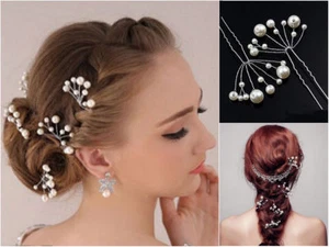 Set 5 Haarnadeln Perlen Fecher Hochzeit Tiara Diadem IVORY Braut Haarschmuck NEU - Bild 1 von 12