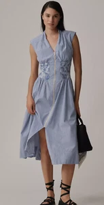 Anthropologie The Tommie Cap-Sleeve Smocked Front-Zip Shirt Dress: Shine Edition - Picture 1 of 4