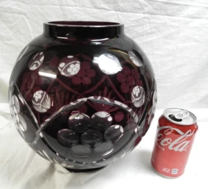 XLARGE SCHWERE böhmische Glasschale Vase Windlicht lila Cranberry geschliffen auf klar - Bild 1 von 8